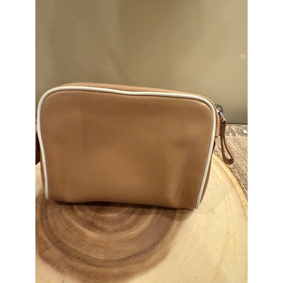 Vintage Coach Hamilton Cosmetic Toiletry Bag Leather Brown White Piping Zipper - Picture 1 of 9
